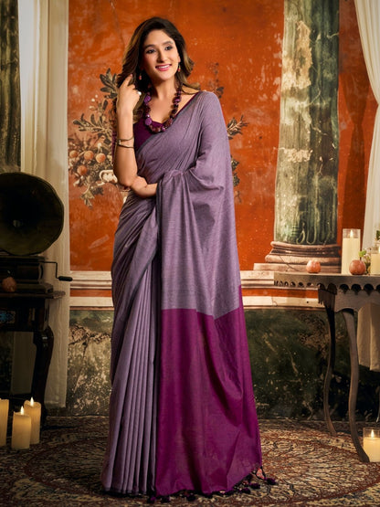 Rajwada Lavender Cotton Blend Plain Saree For Women