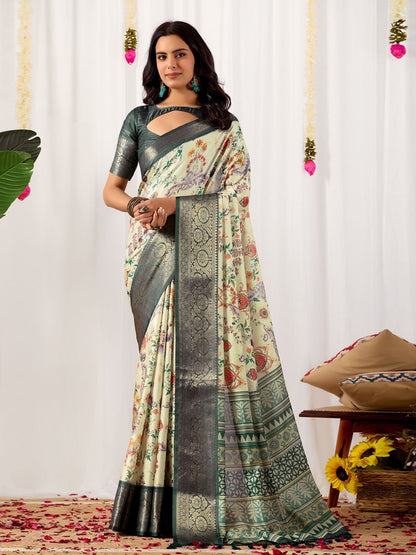 Rajwada Green Silk Blend Printed Saree For Women