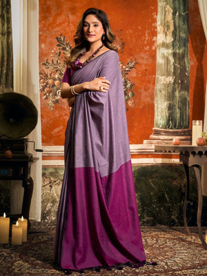 Rajwada Lavender Cotton Blend Plain Saree For Women