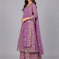 Lavender Silk Blend Embellished Kurta Set