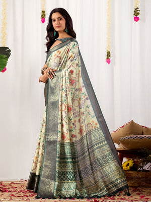 Rajwada Green Silk Blend Printed Saree For Women
