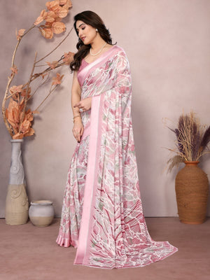 Rajwada Peach Georgette Printed Saree For Women