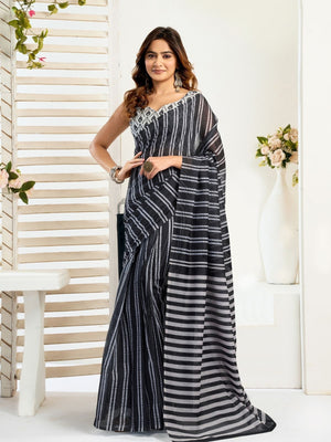 Rajwada Black Cotton Linen Zari Work Saree For Women