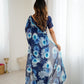 Rajwada Blue Georgette Floral Print Saree For Women