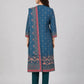 Teal Silk Blend Printed Kurta Set