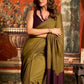 Rajwada Olive Cotton Blend Plain Saree For Women