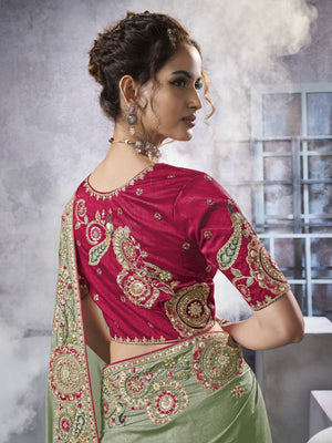 Rajwada Light Green Georgette Crush Embroidered Elegant Saree For Women