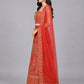Red Silk Blend Embellished Lehenga