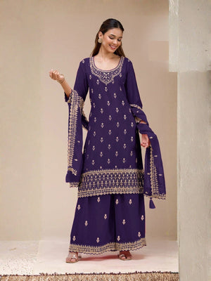 Rajwada Purple Georgette Embellished Semi Stitched Kurta Set For Women