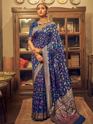 Rajwada Royal Blue Silk Blend Woven Saree For Women
