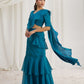 Rajwada Blue Organza Solid Ready To Wear Saree With Stitched Blouse For Women