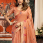 Rajwada Peach Cotton Blend Solid Saree For Women