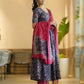Rajwada Navy Blue Rayon Printed Stitched Kurta Set For Women