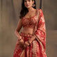 Rajwada Red Organza Printed And Embriodered Semi-Stitched Lehenga For Women
