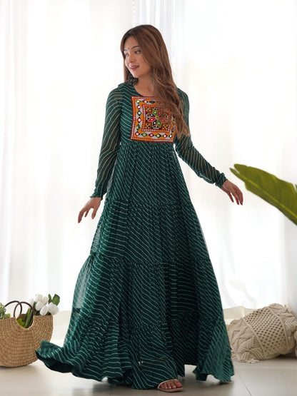 Rajwada Green Georgette Embroidered Stitched Gown For Women
