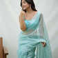 Rajwada Light Blue Organza Mirror Work Saree With Unstitched Blouse For Women