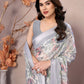 Rajwada Grey Satin Printed Saree With Unstitched Blouse For Women