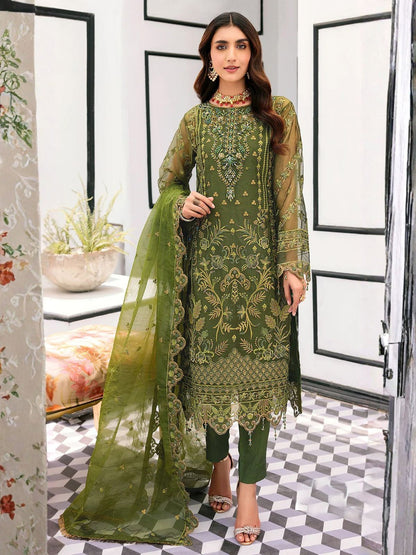 Rajwada Green Organza Embellished Semi-Stitched Kurta Set For Women