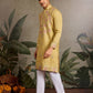 Rajwada Yellow Silk Blend Embroidered Stitched Kurta For Men
