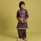 Rajwada Purple Viscose Silk Embroidered Stitched Kurta Set For Kids