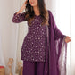Rajwada Wine Georgette Embellished Kurta Set For Women