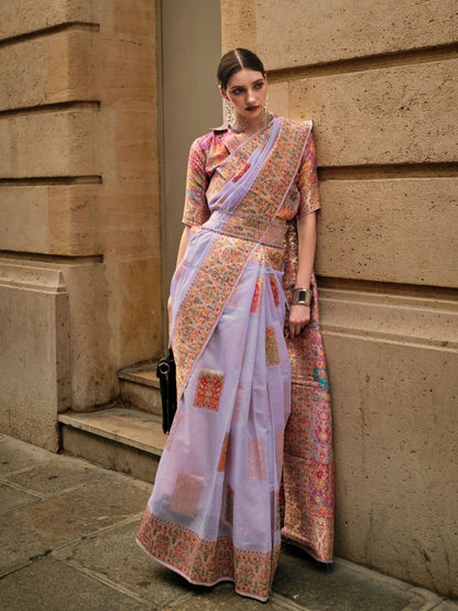 Rajwada Lavender Modal Woven Saree With Unstitched Blouse For Women