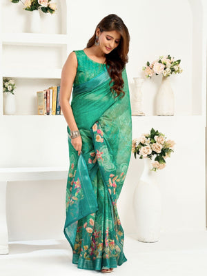 Rajwada Green Cotton Linen Zari Work Saree For Women
