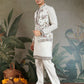 Rajwada White Viscose Silk Embroidered Stitched Kurta Set For Men