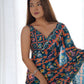 Rajwada Navy Blue Chinon Printed Saree With Unstitched Blouse For Women