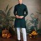 Rajwada Dark Green Viscose Silk Embroidered Stitched Kurta For Men