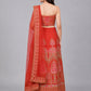 Red Silk Blend Embellished Lehenga