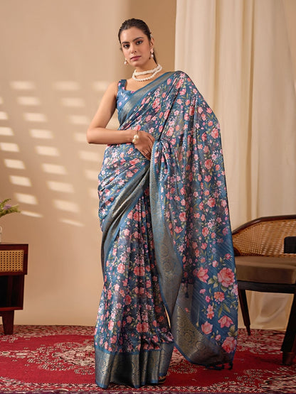 Rajwada Multicolour Silk Blend Printed Saree For Women