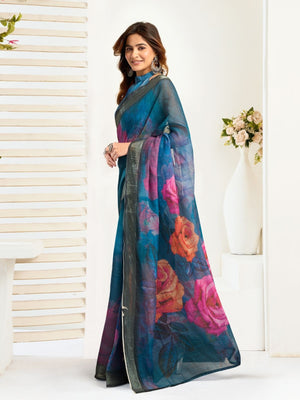 Rajwada Teal Blue Cotton Linen Zari Work Saree For Women