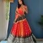 Rajwada Pink And Orange Silk Blend Embroidered Semi-Stitched lehenga For Women