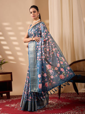 Rajwada Multicolour Silk Blend Printed Saree For Women