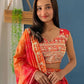 Rajwada Pink And Orange Silk Blend Embroidered Semi-Stitched lehenga For Women