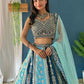 Rajwada Sky Blue And Teal Georgette Embroidered Semi-Stitched lehenga For Women