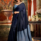 Rajwada Navy Blue Cotton Blend Plain Saree For Women