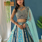 Rajwada Sky Blue And Teal Georgette Embroidered Semi-Stitched lehenga For Women