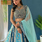 Rajwada Sky Blue And Teal Georgette Embroidered Semi-Stitched lehenga For Women