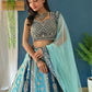 Rajwada Sky Blue And Teal Georgette Embroidered Semi-Stitched lehenga For Women
