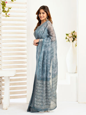 Rajwada Grey Cotton Linen Zari Work Saree For Women