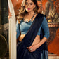 Rajwada Navy Blue Cotton Blend Plain Saree For Women