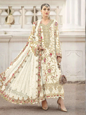 Rajwada White Chiffon Embellished Semi-Stitched Kurta Set For Women