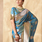 Rajwada Sky Blue Silk Blend Solid Saree For Women