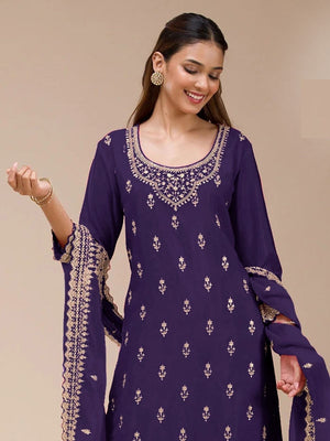 Rajwada Purple Georgette Embellished Semi Stitched Kurta Set For Women