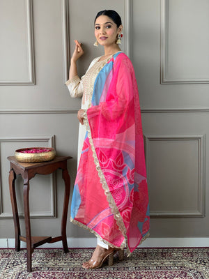 Rajwada Off White Viscose Embroidered Stitched Kurta Set For Women