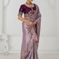 Rajwada Lavender Viscose Silk Embroidered Saree For Women