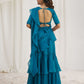 Rajwada Blue Organza Solid Ready To Wear Saree With Stitched Blouse For Women