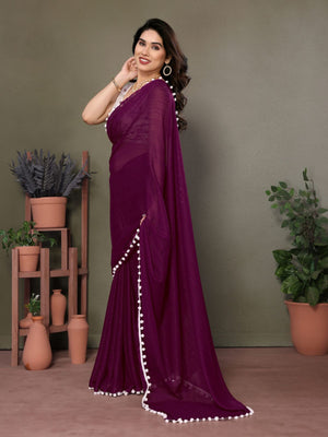 Rajwada Purple Georgette Plain Saree For Women